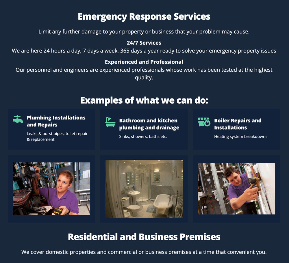 Emergency Response services for gas, electricity and plumbing